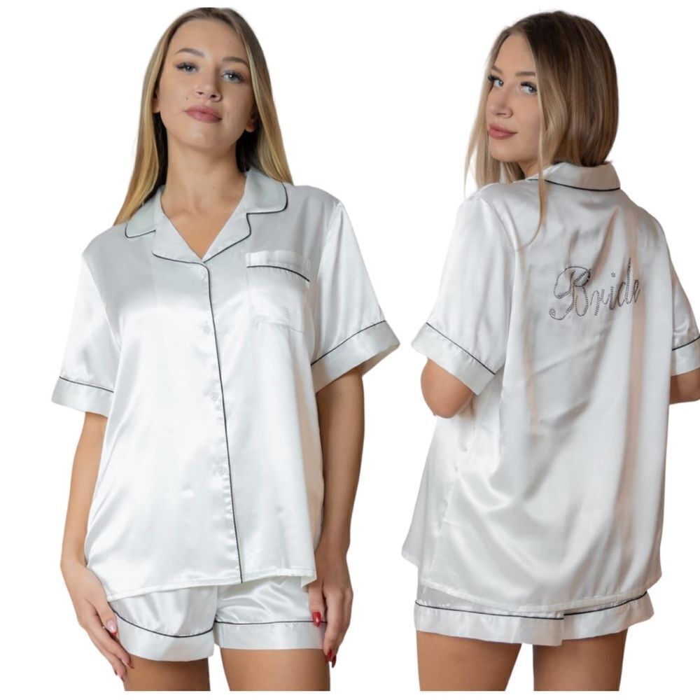 Women Satin Pajama Set Silk Pjs Bridal Shower Gift Sexy Cotton wedding Pajama S